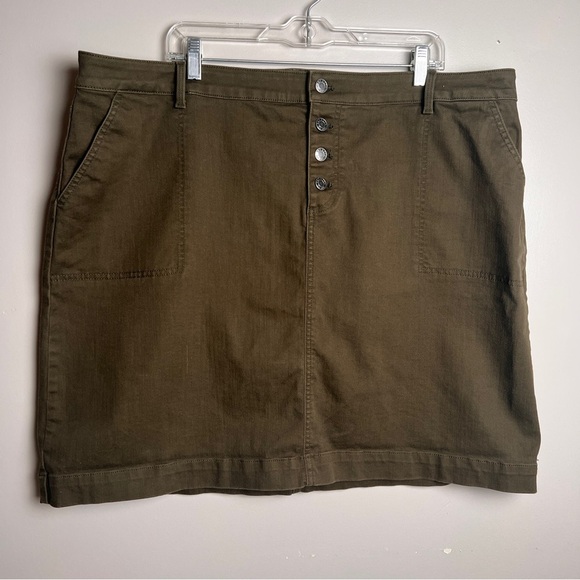 Talbots Plus Size 20W Khaki Button Fly Denim Skirt EUC - Picture 1 of 6